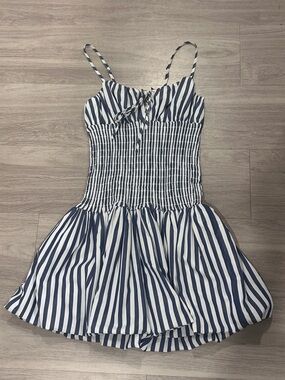 Gianni Bini Striped Navy & White Smocked Bubble Sundress